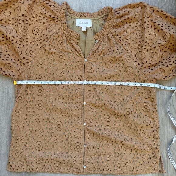 Cleobella Kate Blouse Wheat Tan Eyelet Button-Up Blouse Small Organic Cotton - Picture 9 of 13